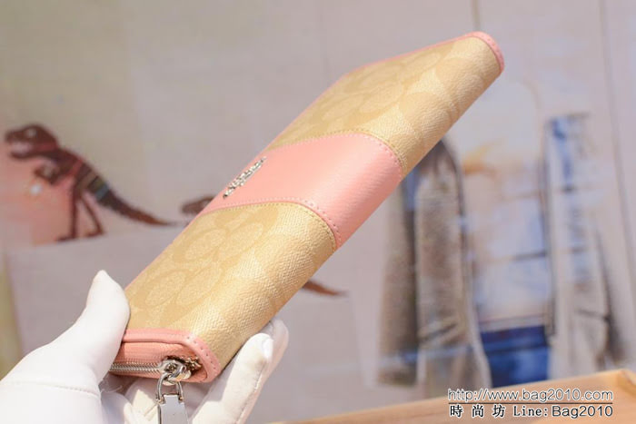 COACH蔻馳 原單 F52859 pvc配皮 經典logo 專櫃新款 馬車標 拼色長款拉鏈錢包  Chz1203